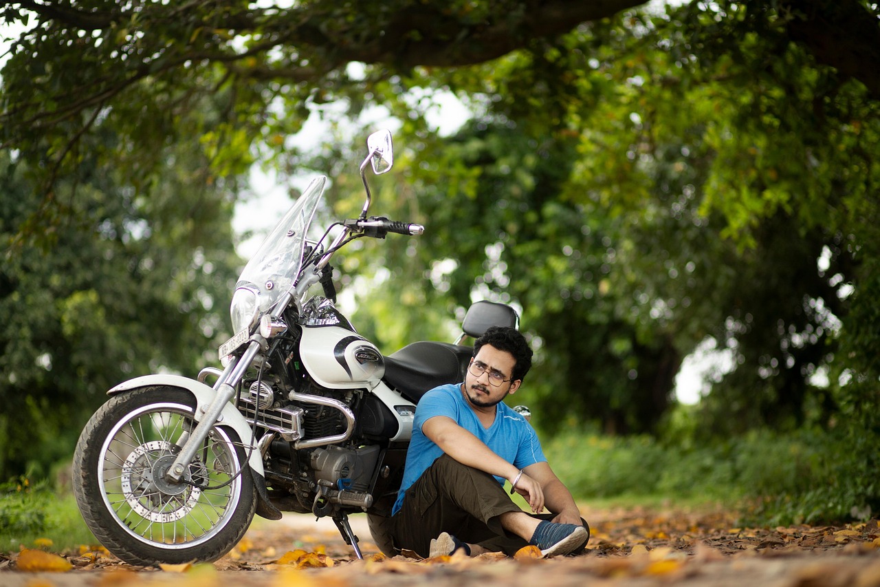 motorbike, motorcycle, cruiser, indian man, forest, nature, man